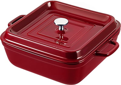 Stoneware Sq Covered Baker Red